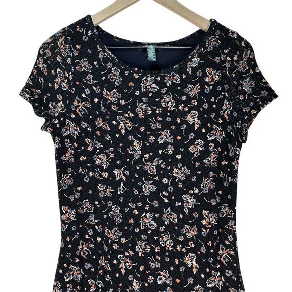 Lauren Jeans Co Floral Ruffle Hem Fit & Flare Dress Black Boho Cottagecore 8 - Picture 6 of 16